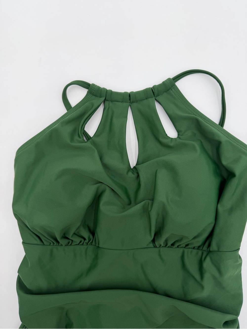 CUPSHE Green High Neck Cutout Ruching Tie Back Tummy Control Swimsuit - Picture 5 of 10